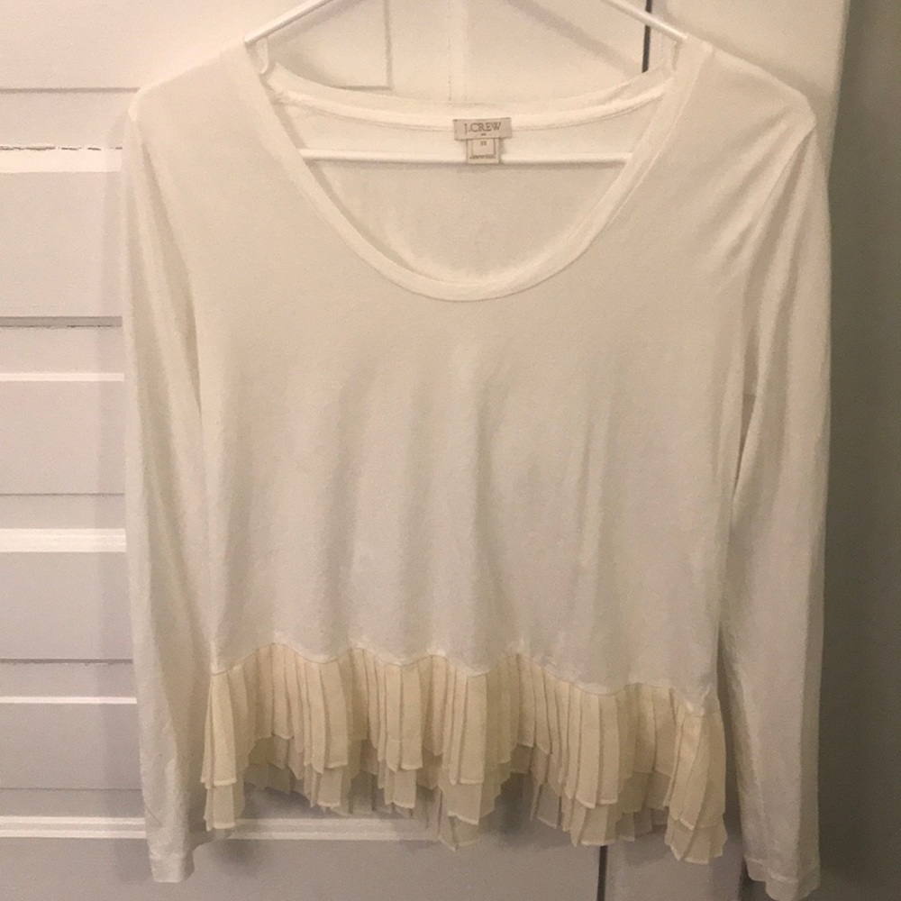 Jcrew Cream Long Sleeve Cotton Tee w Detail Bottom